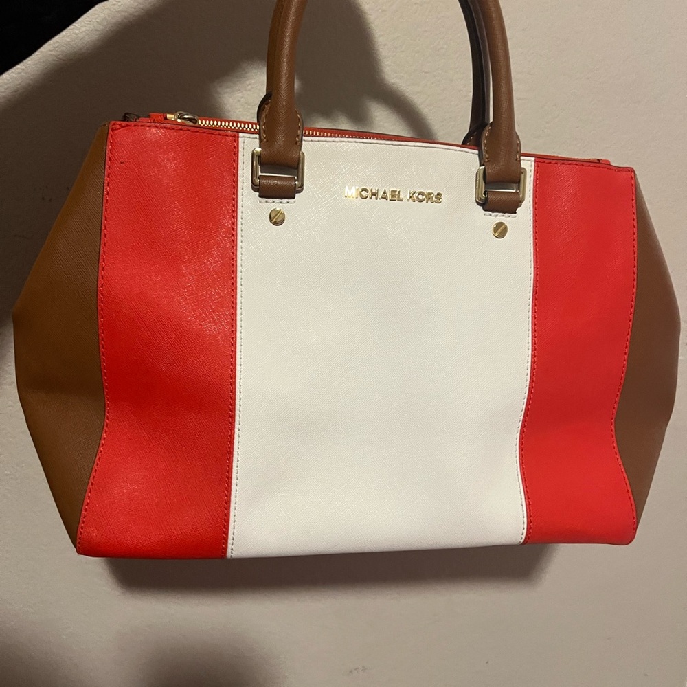 Michael Kors Tricolor Satchel in Red, White, and Brown